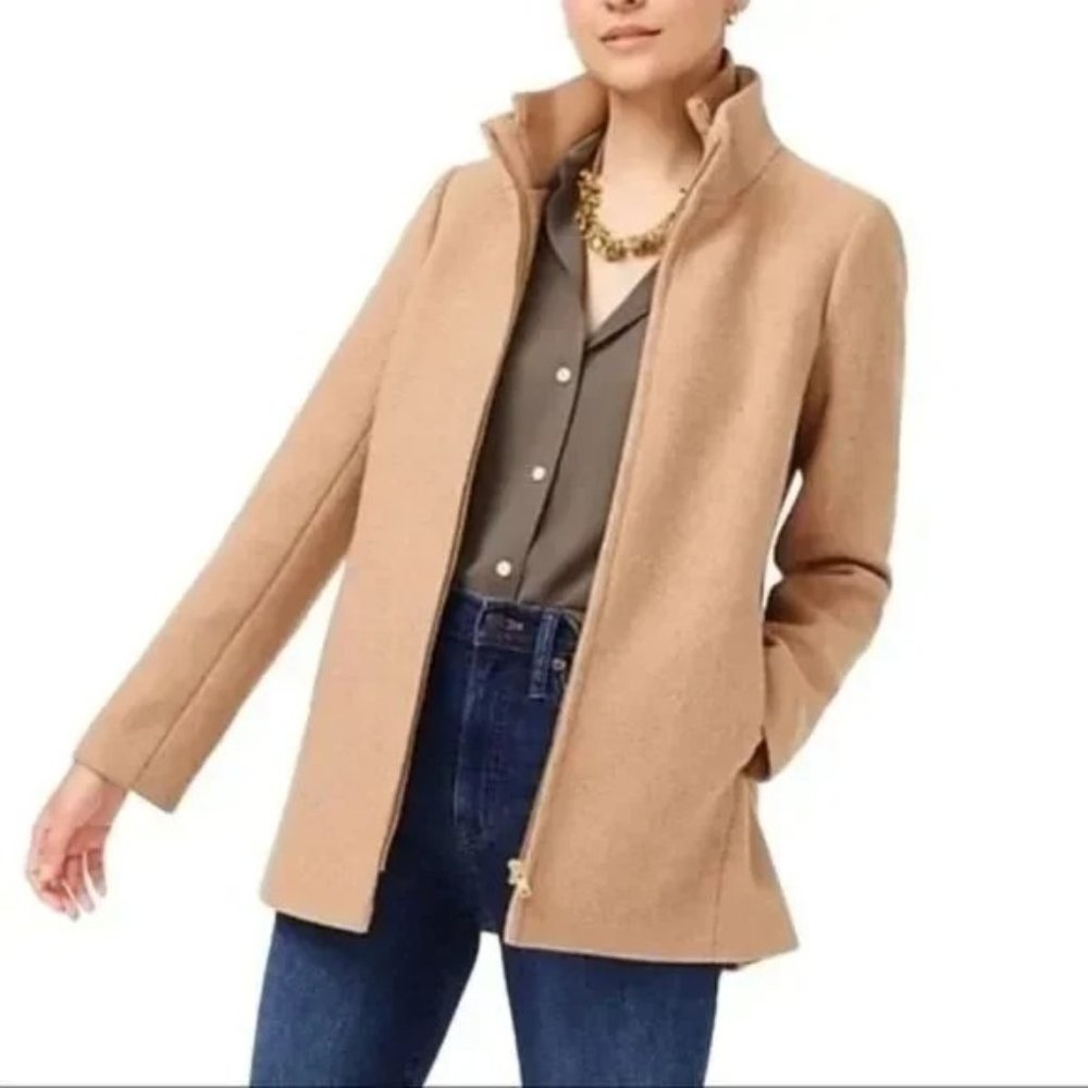 J Crew Factory Camel Wool Village Coat Tan Full Zip Preppy Academia Womens 0